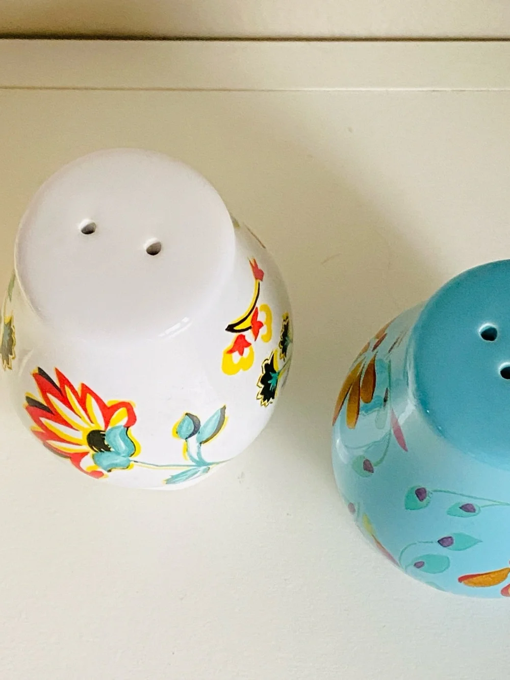 Pioneer Woman Flea Market Floral Salt and Pepper Shaker Set Turquoise Stoneware